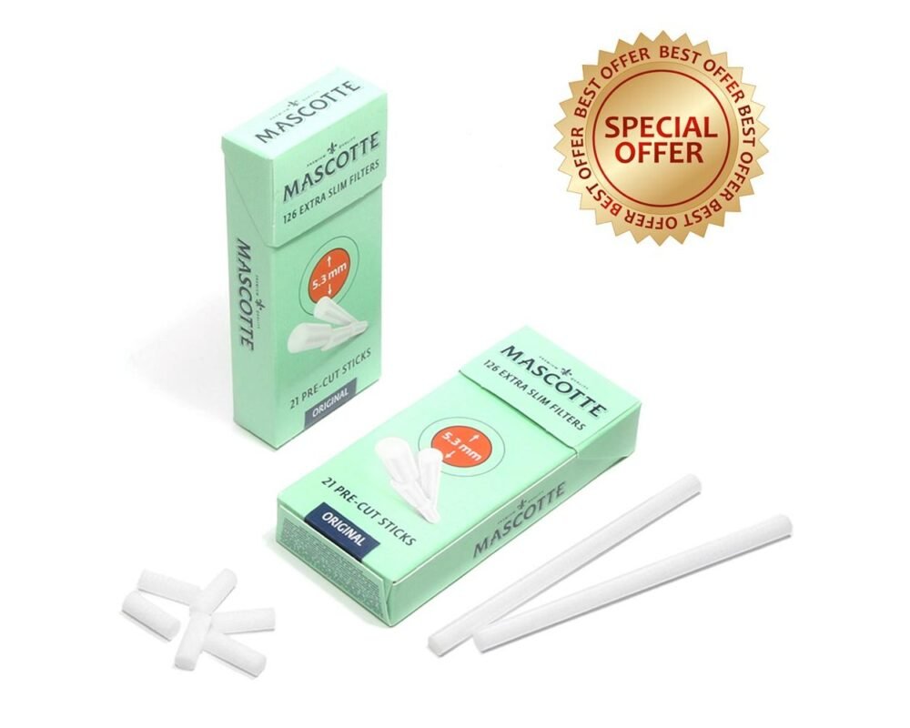 Mascotte | 5.3mm Extra Slim Premium Filter Tips | 2x 126 Pack | Smoking Pipes