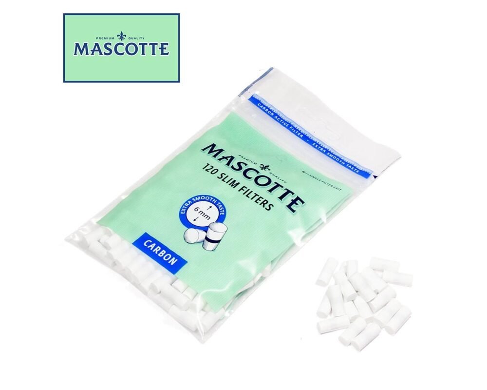 Mascotte Tips | Bag of Carbon Slim Filter Tips | 120 Pack | Smoking Pipes